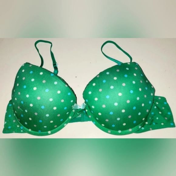 BOGO 50% OFF XHILERATION Solid Green Push Up with Polka Dots  RacerBack Bra 36B - Picture 1 of 6
